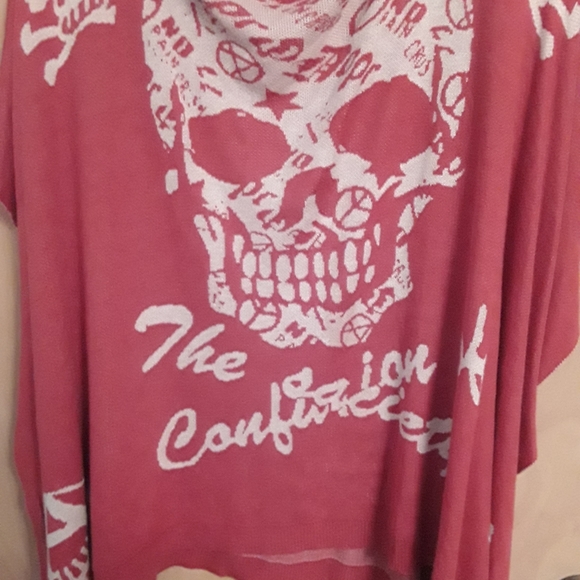 Orange Skull Boho Poncho Tunic Society Peace - Picture 4 of 7